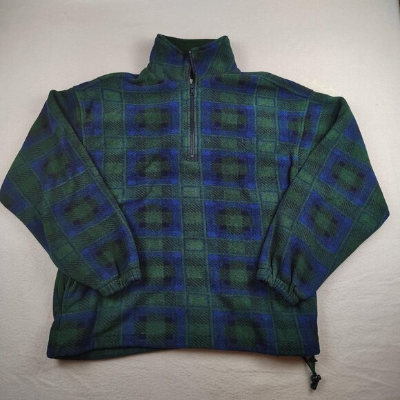 Vintage 90s Izod Fleece Pullover Mens Sz Large Plaid 1/4 Zip - Picture 1 of 8